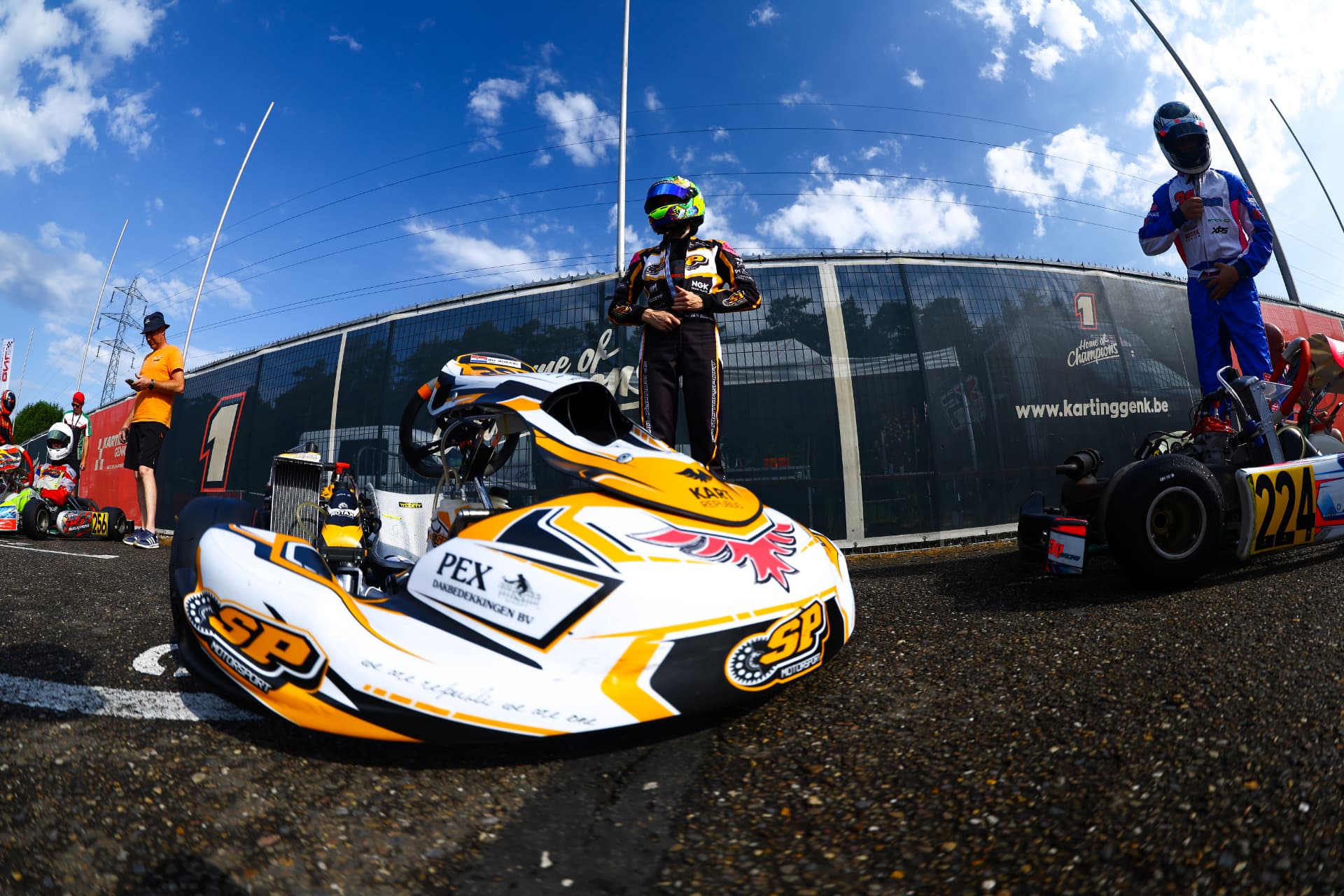 Lieke van Boekel's kart on the grid at Karting Genk, Home of Champions