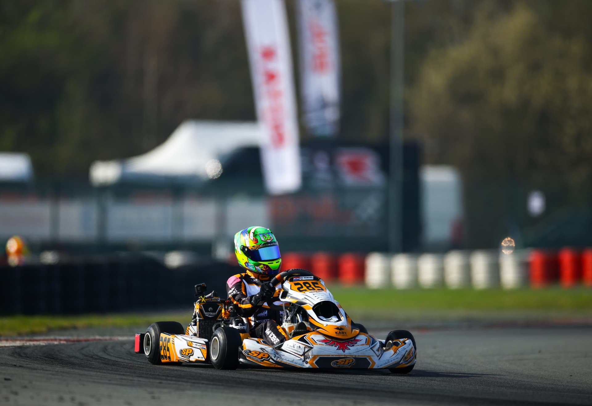 Lieke van Boekel cornering on track in her Rotax Junior Max kart